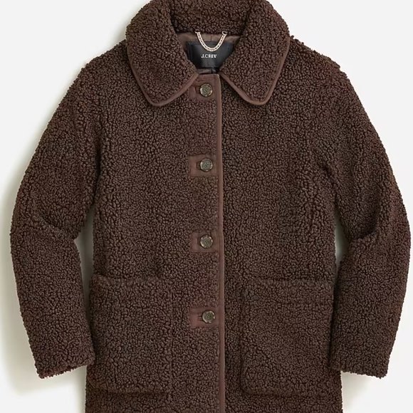 J. Crew Teddy Sherpa Jacket in "Deep Chocolate" - Size M - Picture 1 of 4